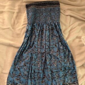 Floral Blue Strapless Dress